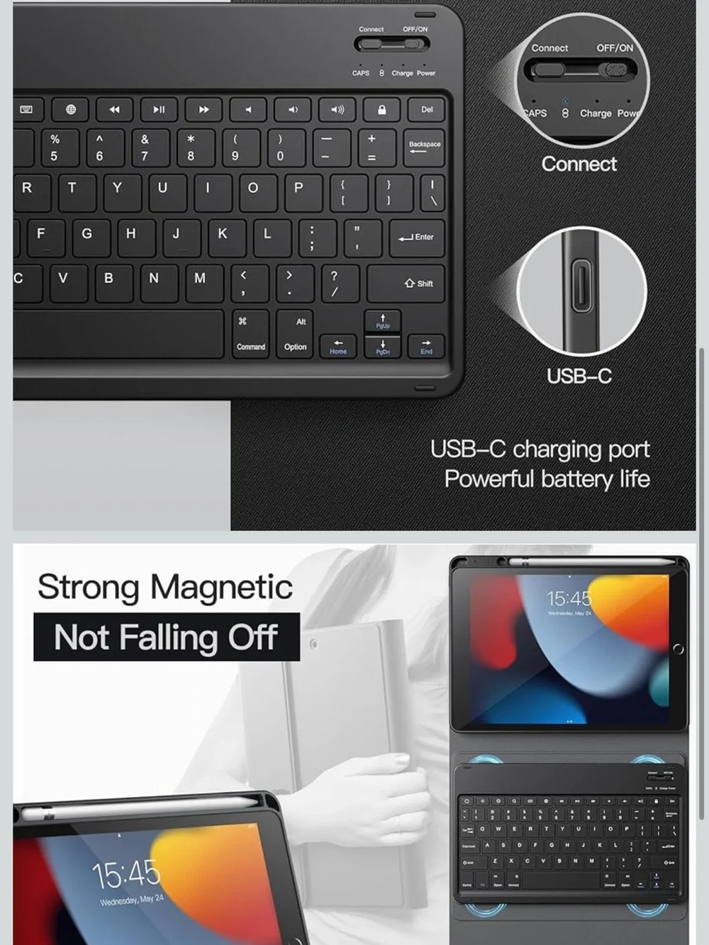 Apple Black Bluetooth Keyboard Case for iPad 9/8/7 - Detachable Folio